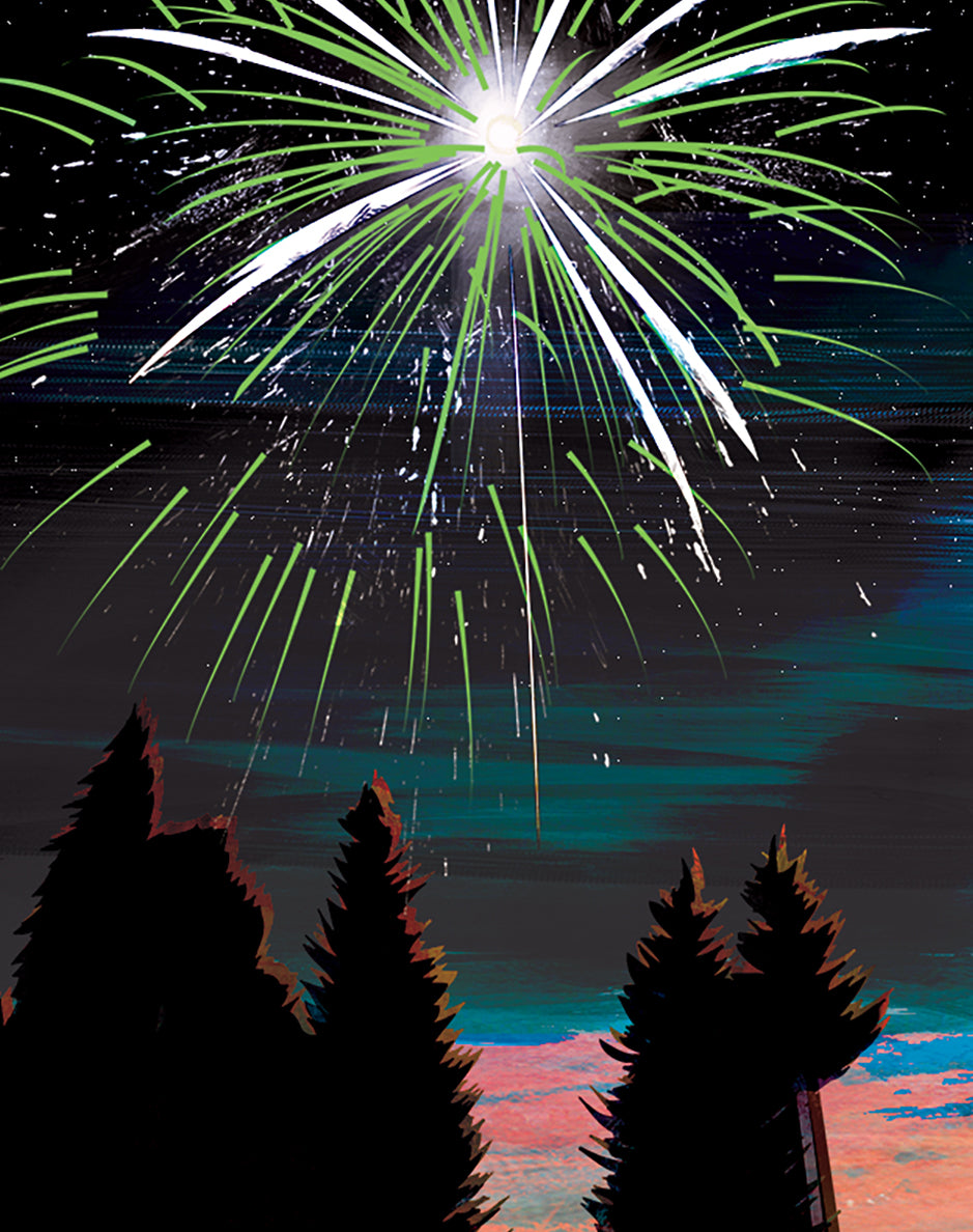 Autumn Night Stars & Fireworks Illustration