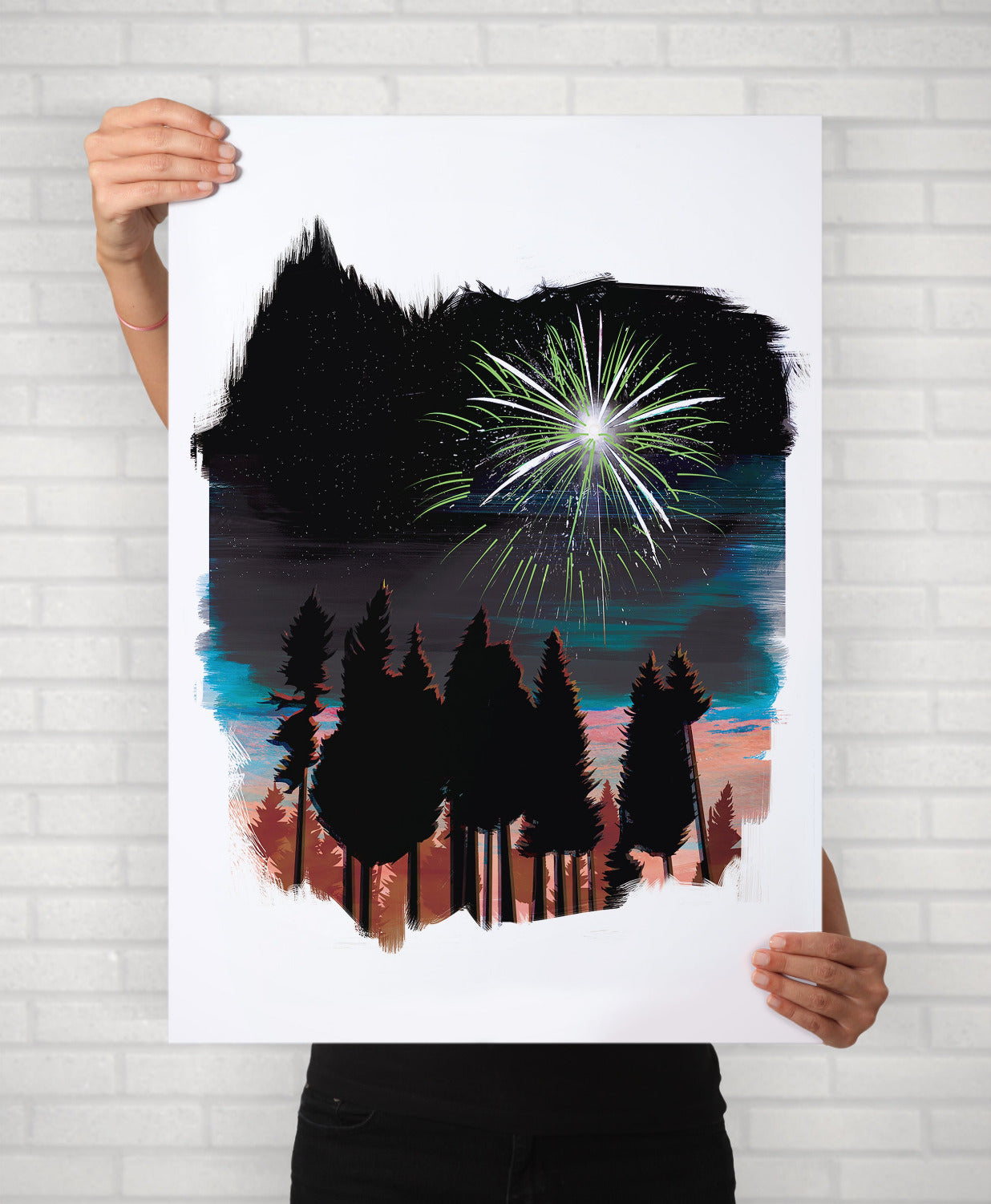 Autumn Night Stars & Fireworks Illustration