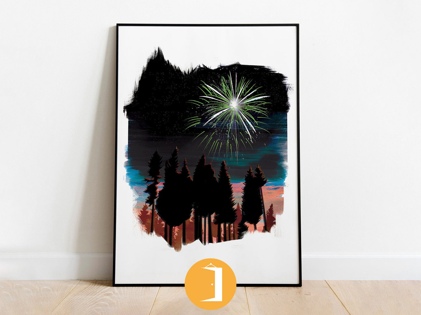 Autumn Night Stars & Fireworks Illustration