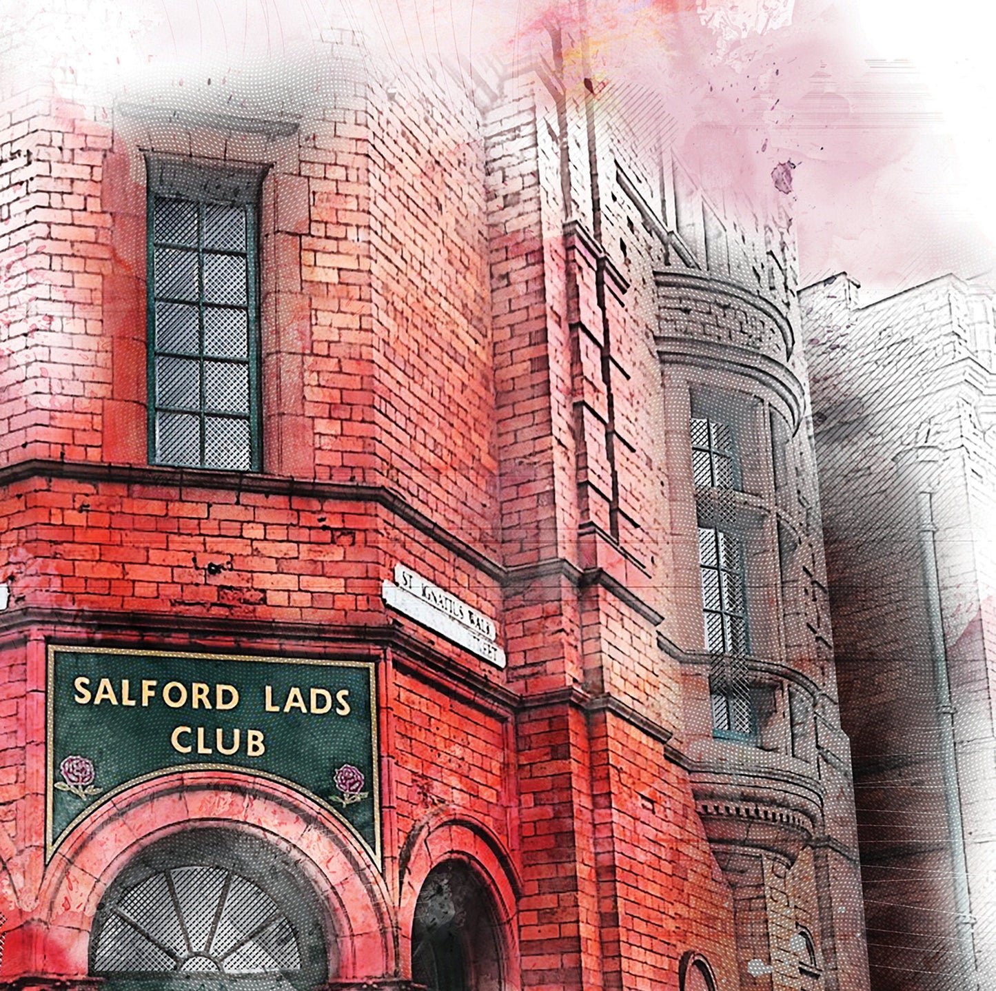 Salford Lads Club Watercolour Style Illustrated Poster