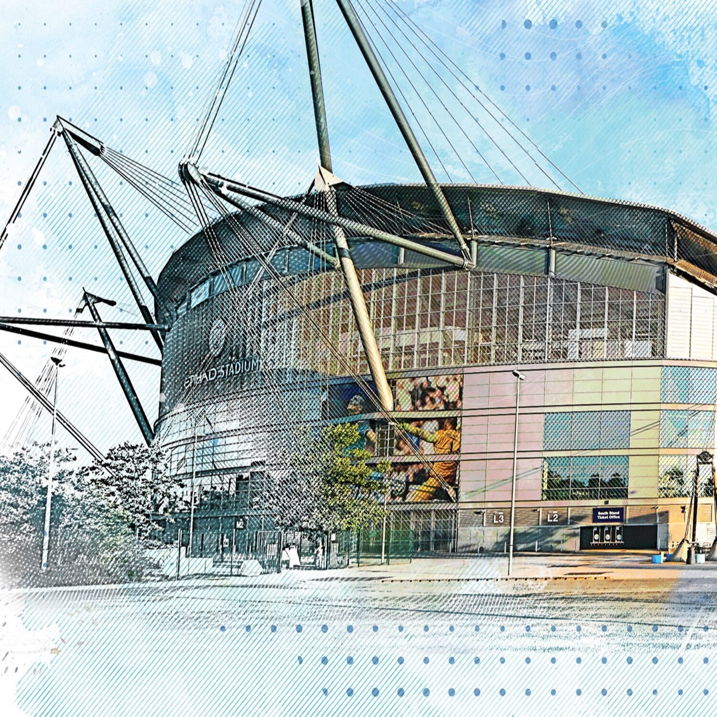 Manchester City Etihad Poster | Watercolour Style Illustrated Football Poster