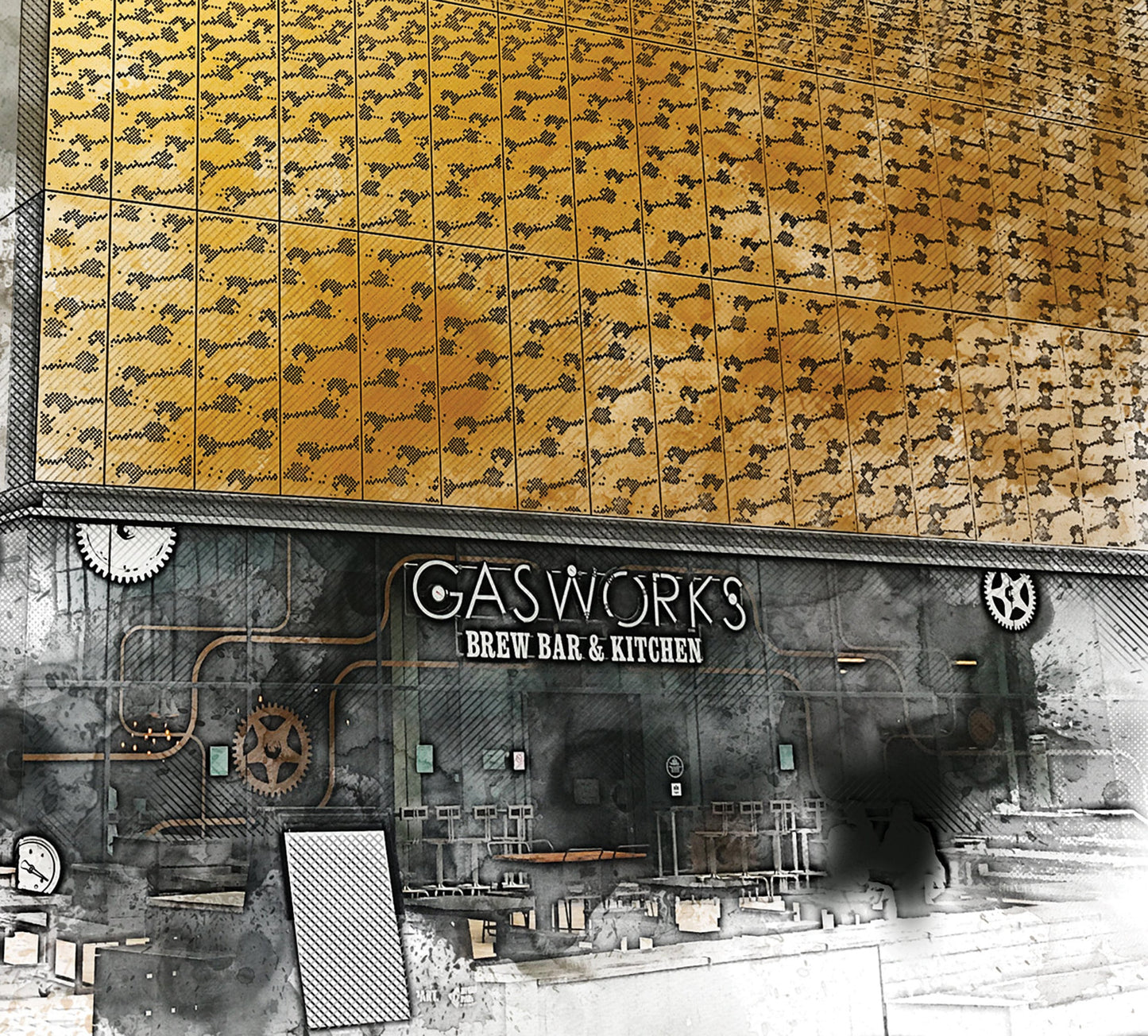 The Gasworks Brewbar Manchester Pub Watercolour Style Illustrated Poster