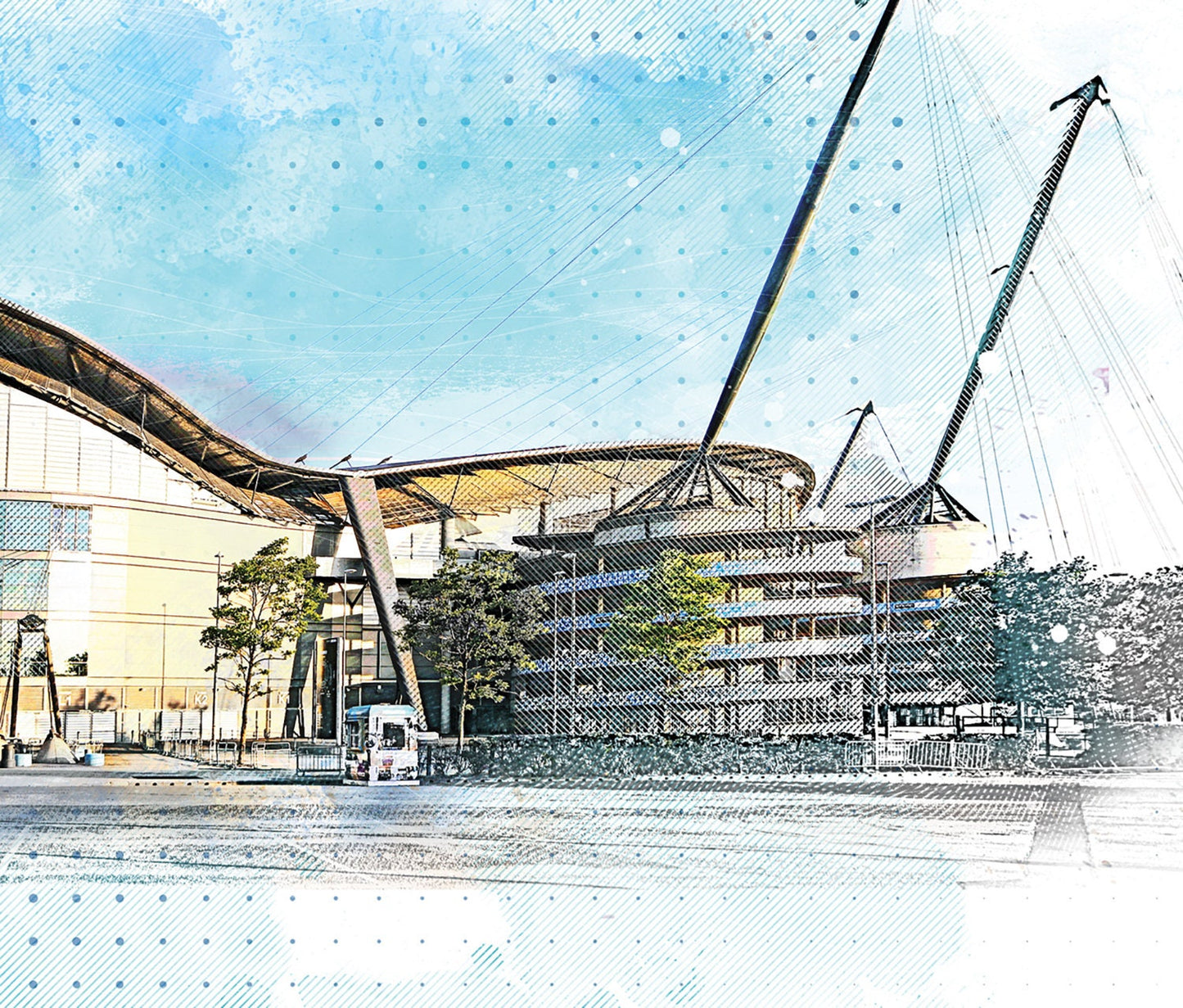 Manchester City Etihad Poster | Watercolour Style Illustrated Football Poster