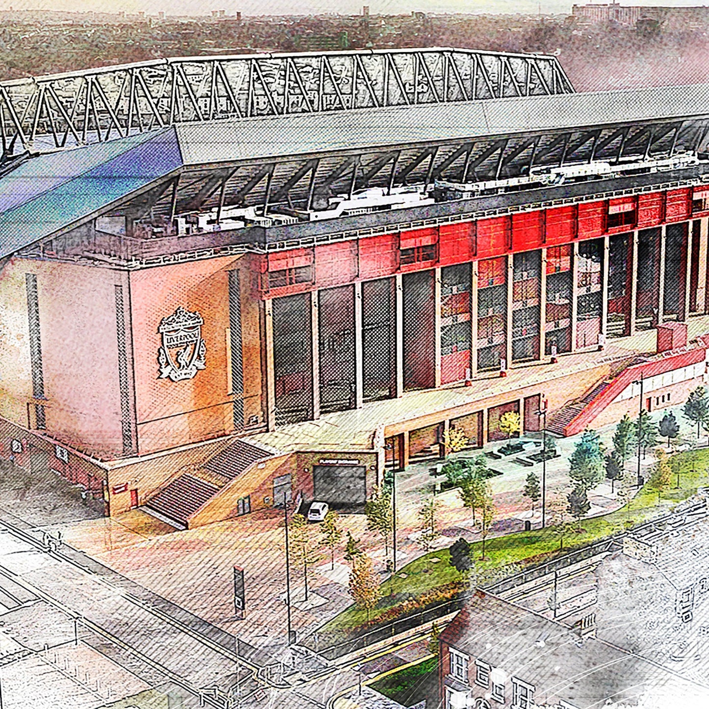 Anfield Stadium Liverpool F.C. Watercolour Illustrated Poster | LFC Stadium Print