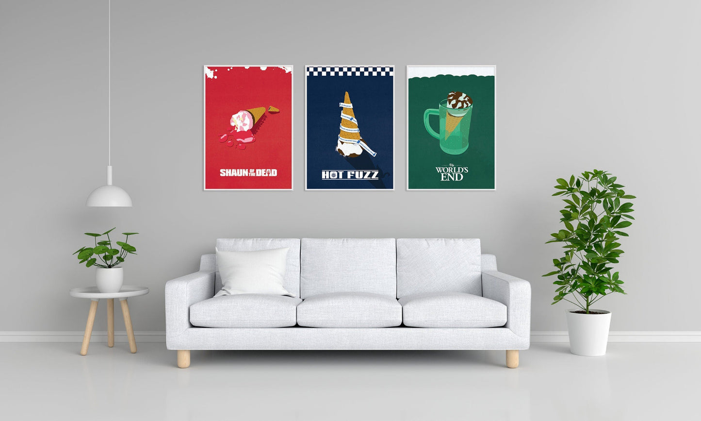 The Cornetto Trilogy Posters | Shaun Of The Dead, Hot Fuzz and The World's End Prints | Minimalist Movie Posters | 3 Cornetto Flavours