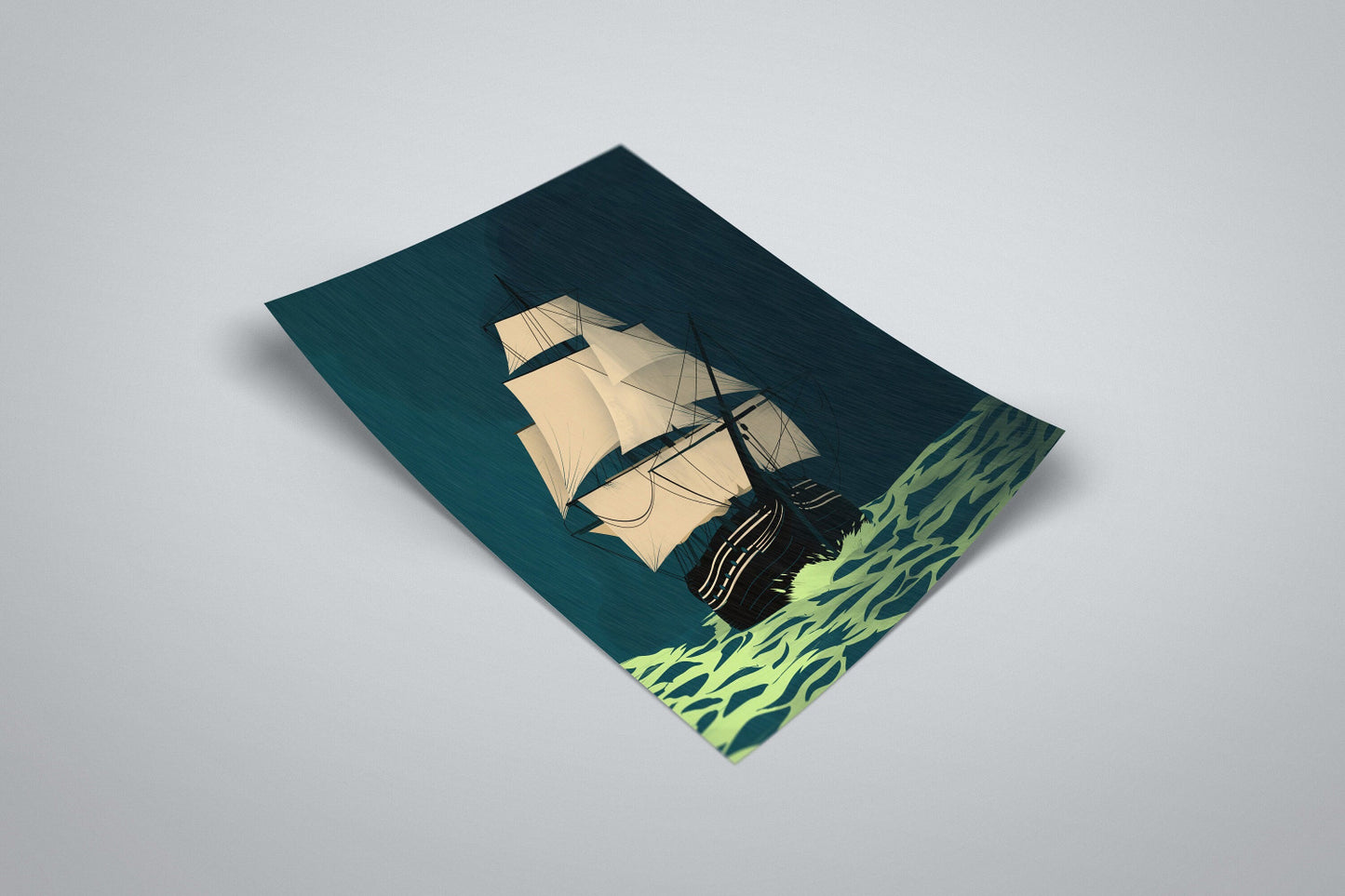 Stormy Ocean Night Sailing Illustration Minimal Illustrated Poster