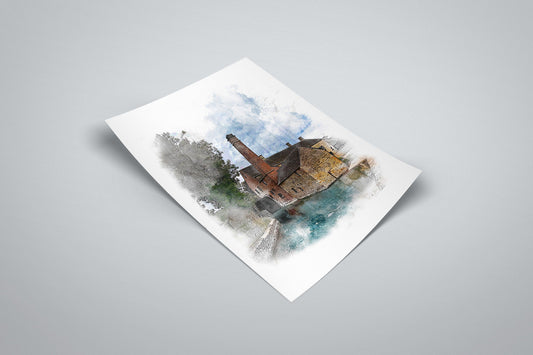 Lower Slaughter Mill Watercolour Illustrated Poster