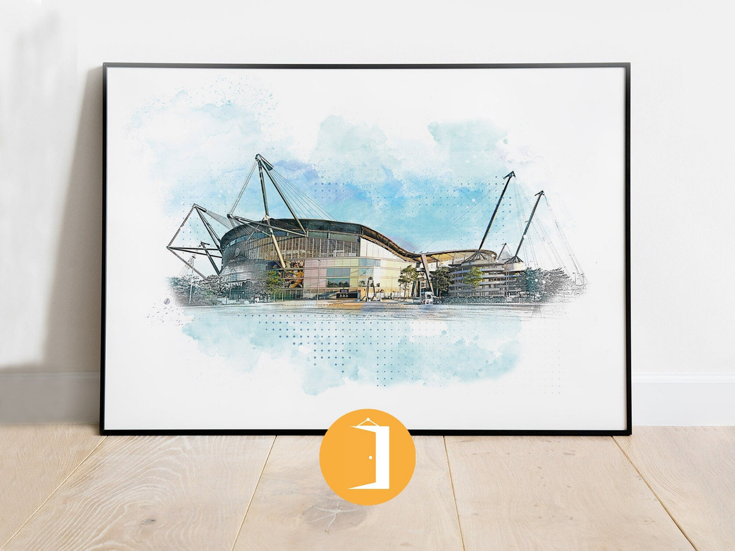 Manchester City Etihad Poster | Watercolour Style Illustrated Football Poster