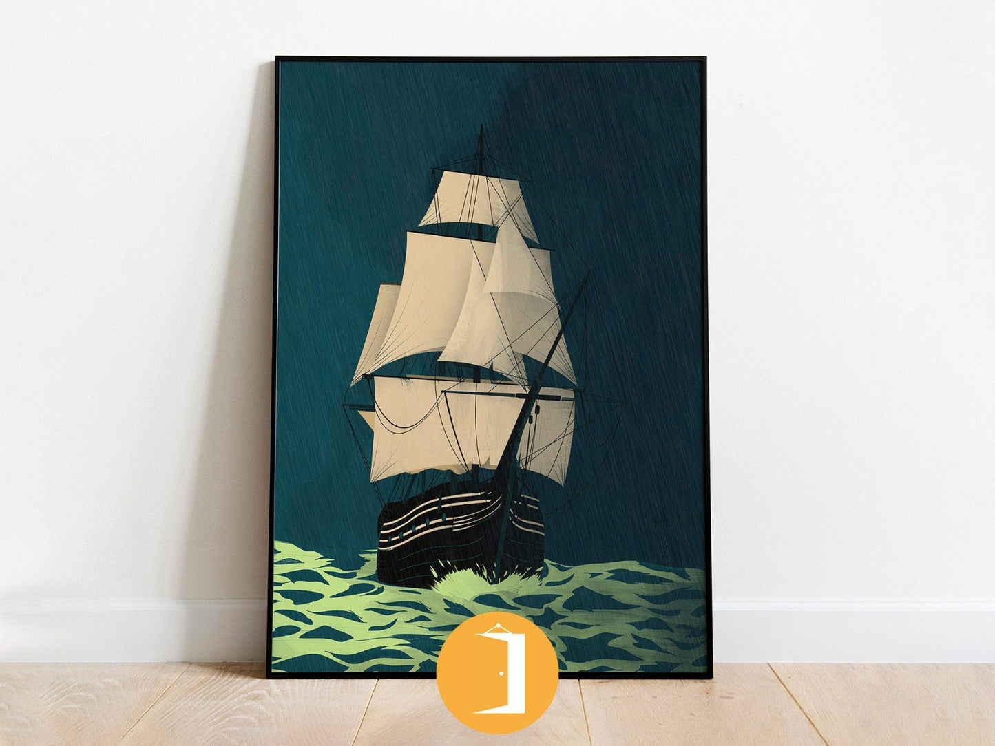 Stormy Ocean Night Sailing Illustration Minimal Illustrated Poster