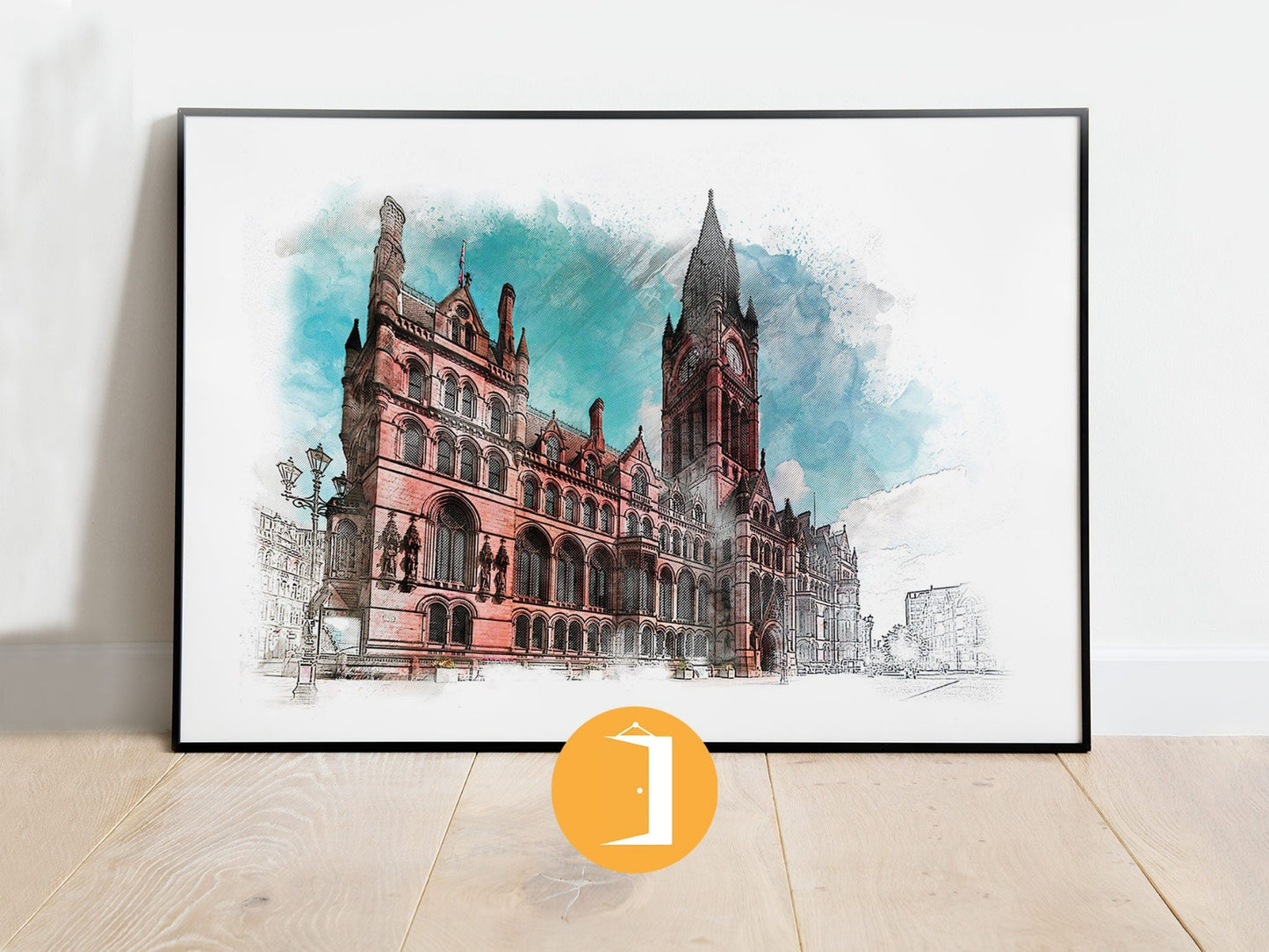 Manchester Town Hall Watercolour Style Illustrated Poster