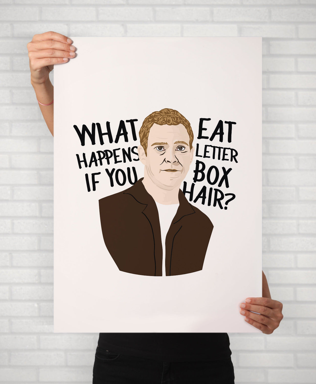 Peep Show Poster | Jeremy Usborne Quote Illustrated Print | What Happens If You Eat Letter Box Hair?