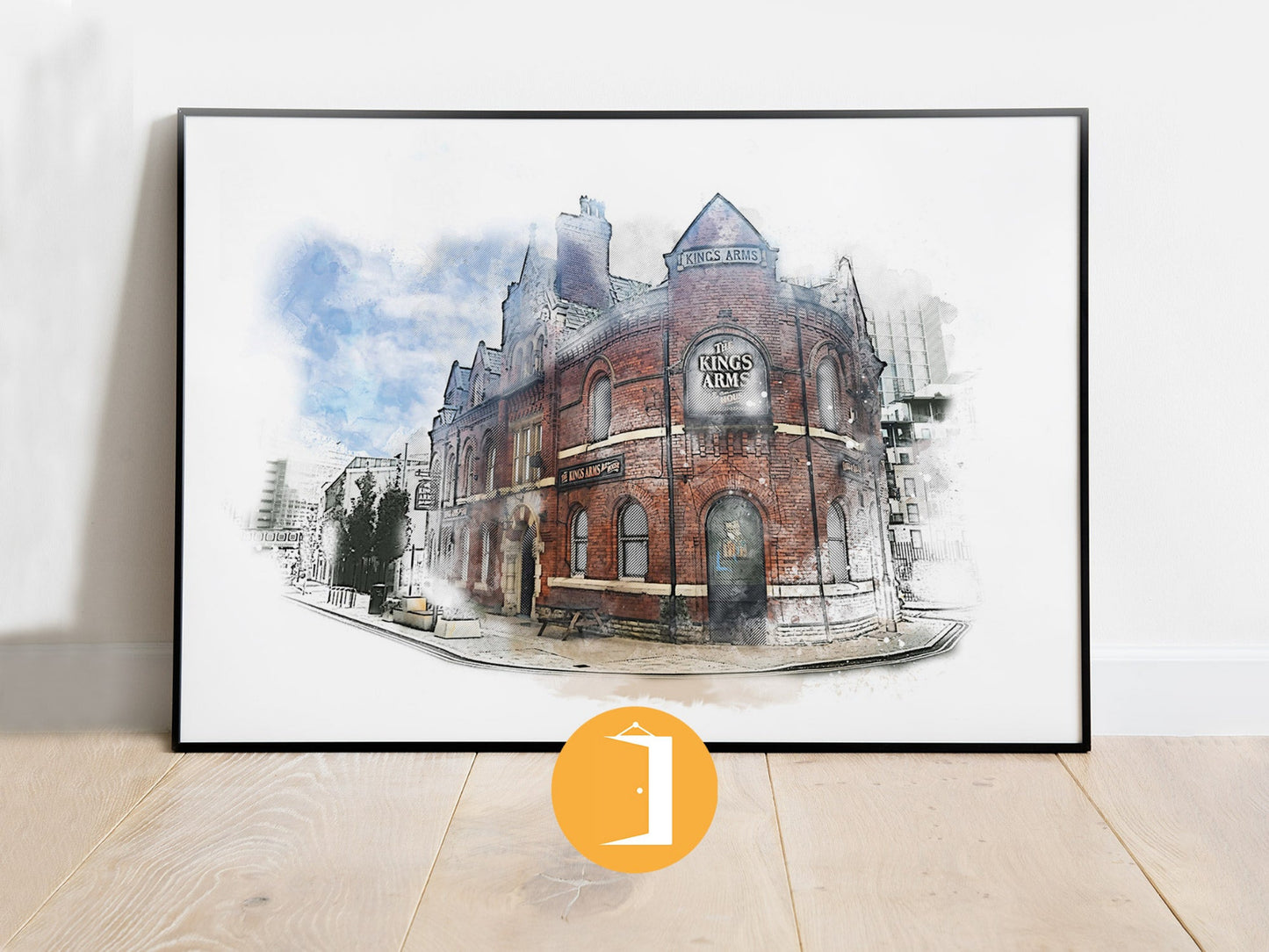 The kings Arms Pub Manchester Watercolour Style Illustrated Poster