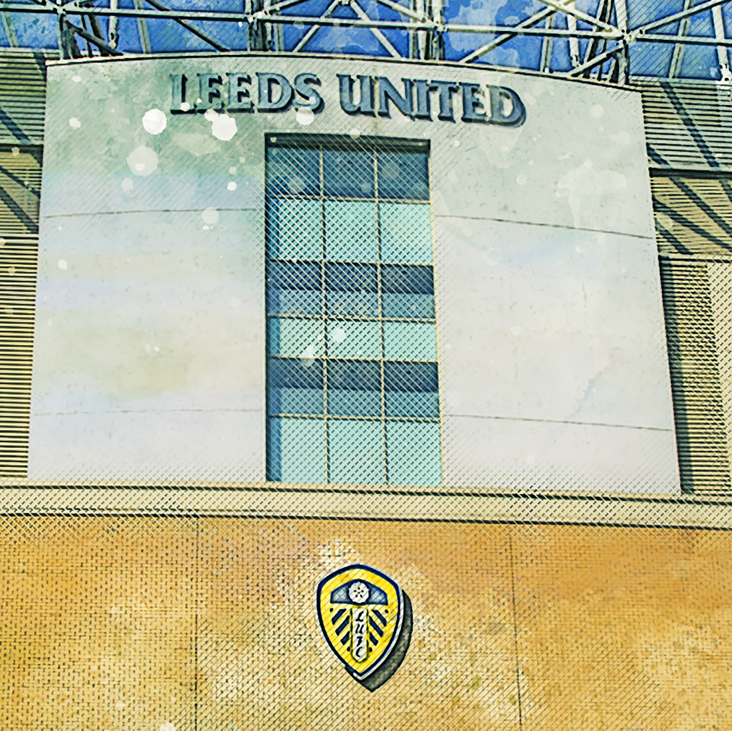 Leeds United Elland Road Stadium Watercolour Illustrated Poster