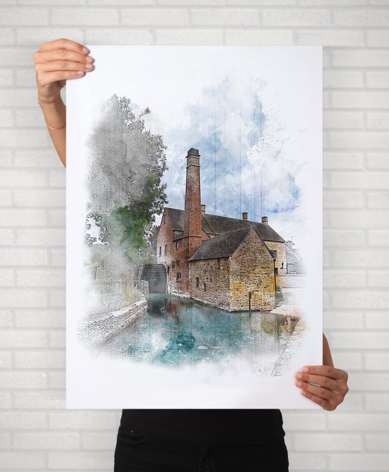 Lower Slaughter Mill Watercolour Illustrated Poster