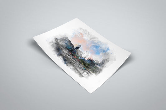 Salford Quays Media City Watercolour Style Illustrated Poster