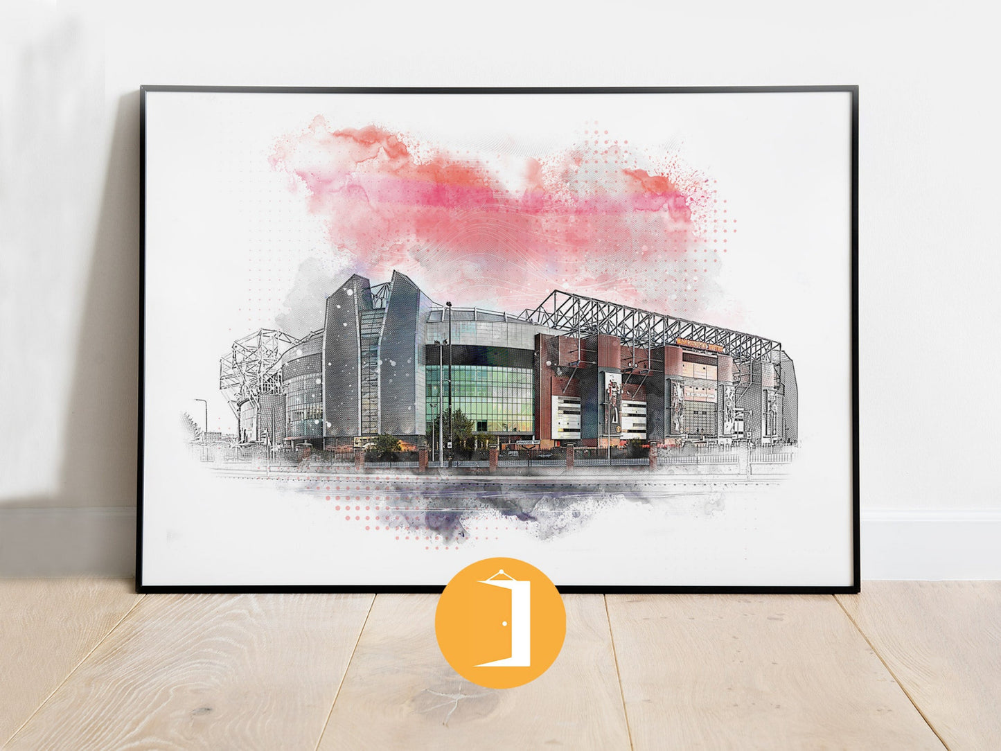 Old Trafford Manchester United Stadium Watercolour Style Illustrated Poster