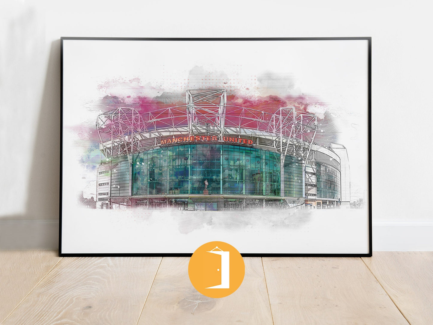 Old Trafford Manchester United Stadium Watercolour Style Illustrated Poster