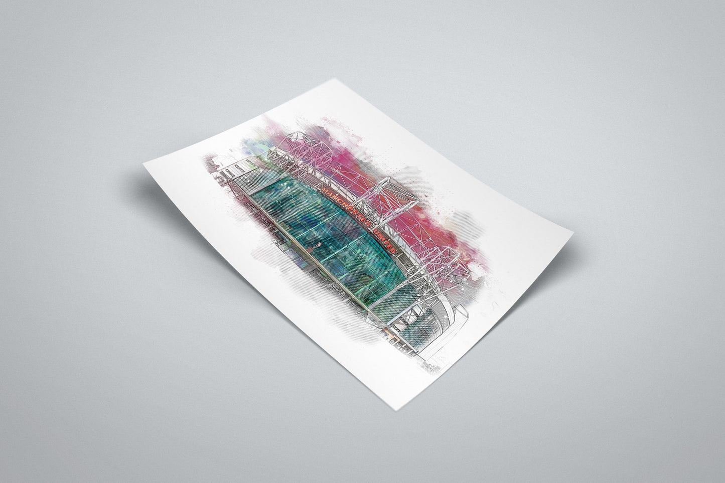 Old Trafford Manchester United Stadium Watercolour Style Illustrated Poster