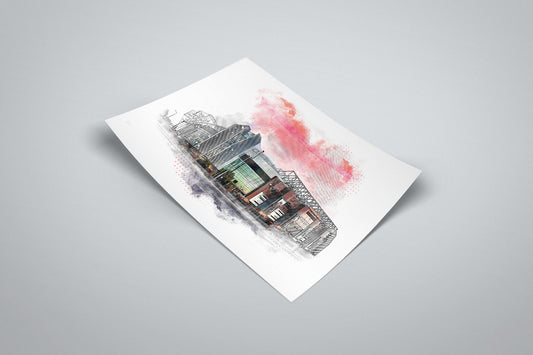 Old Trafford Manchester United Stadium Watercolour Style Illustrated Poster