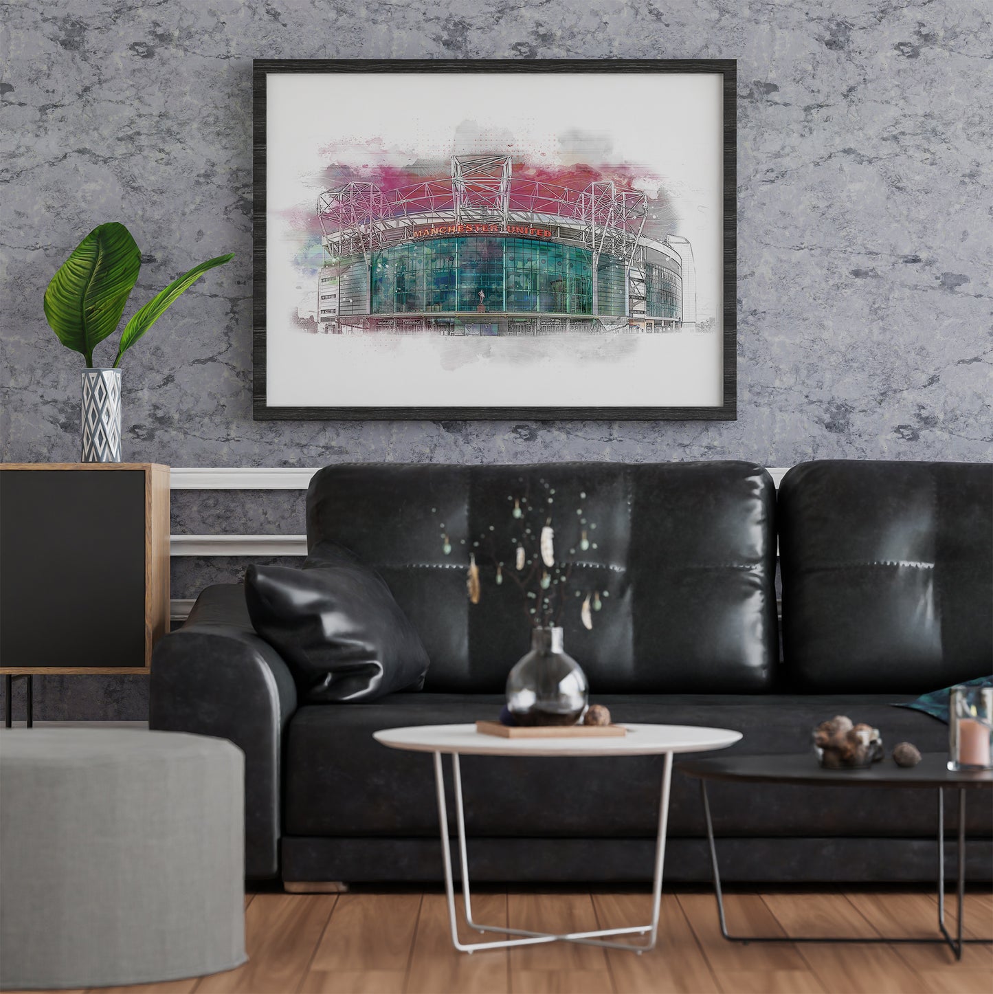 Old Trafford Manchester United Stadium Watercolour Style Illustrated Poster