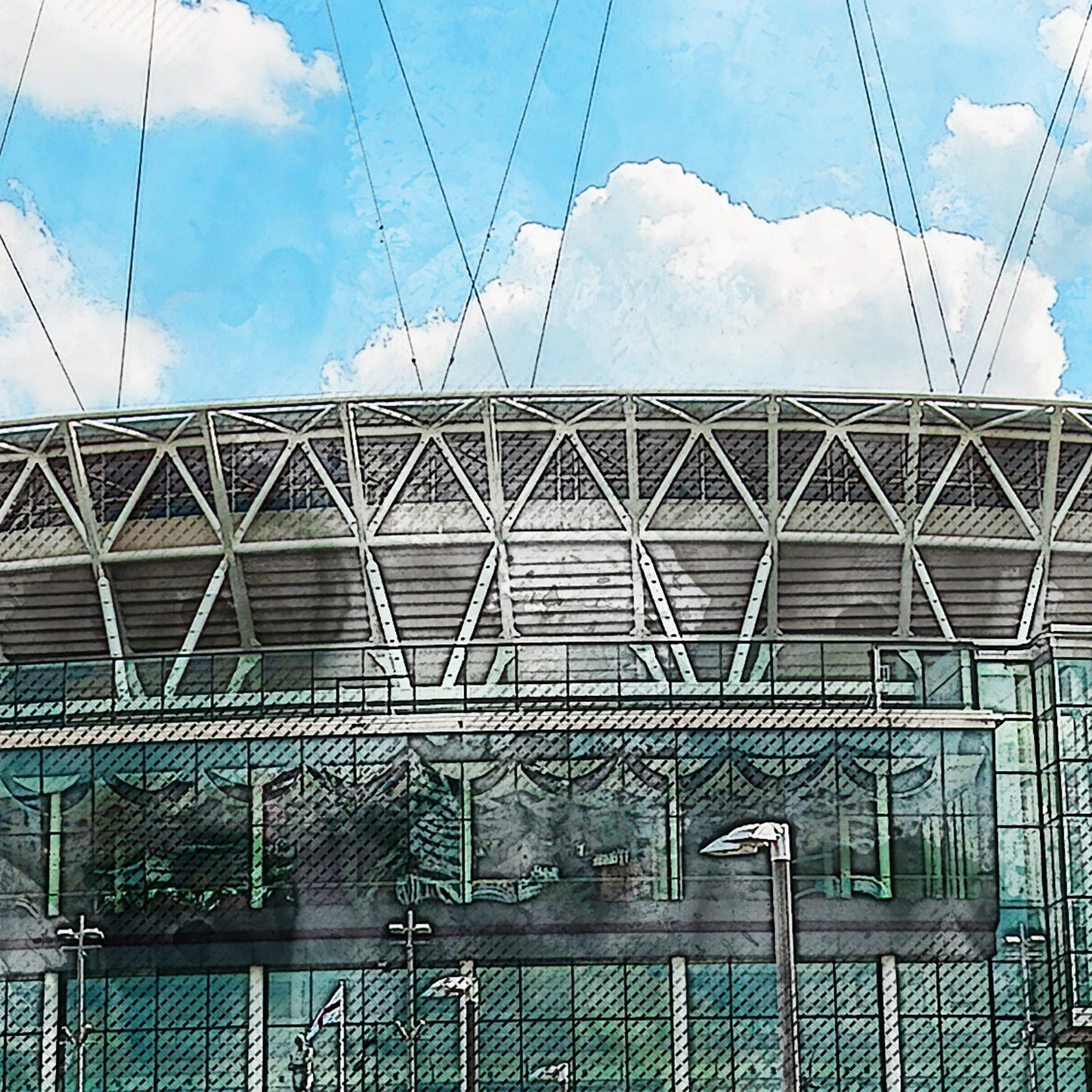 Wembley Stadium London England Football Watercolour Illustrated Poster